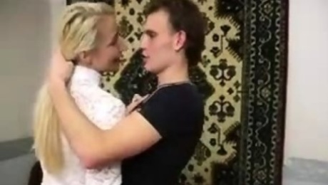 Skinny Russian Cougar Small Boobs Fucks Young Guy