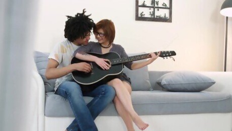Video of amateur Rebecca with glasses riding a black manhood