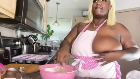 Black BBW with massive tits and cupcakes