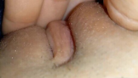 Rubbing my shaved pussy while my husband is away